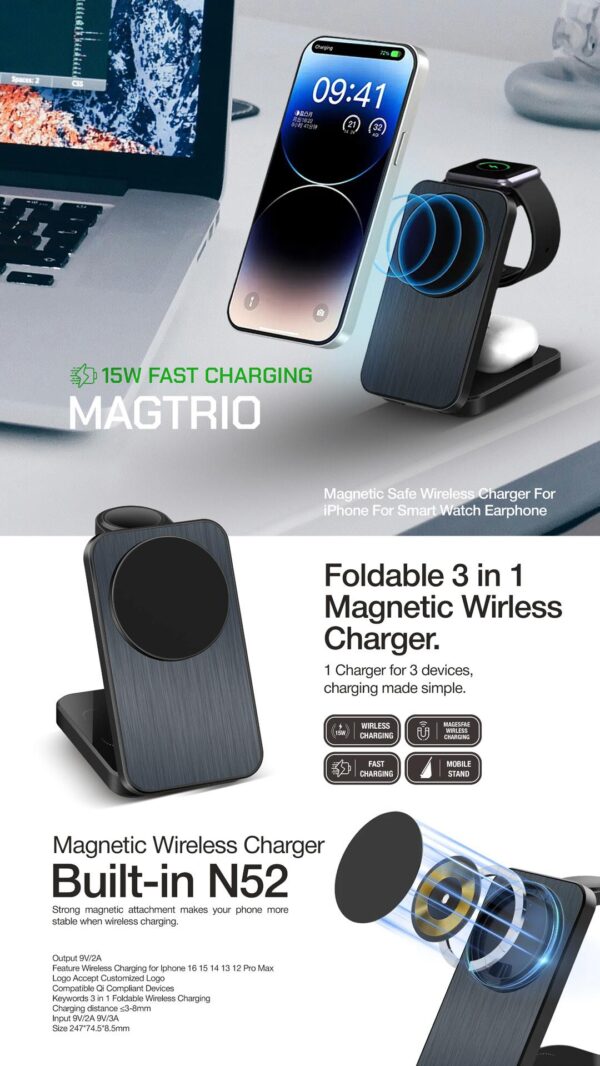 Foldable 3IN1 Magnetic Wireless Charger