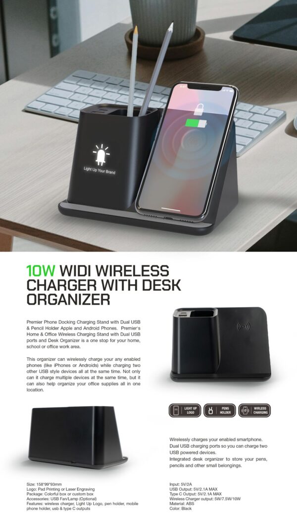 Widi Wireless Charger With Desk Organizer